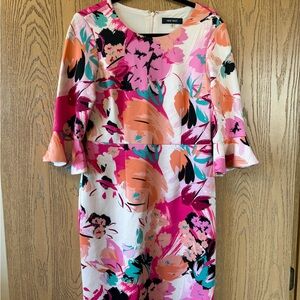 Nine West Women's Vibrant Floral Midi Dress - Pink and Orange